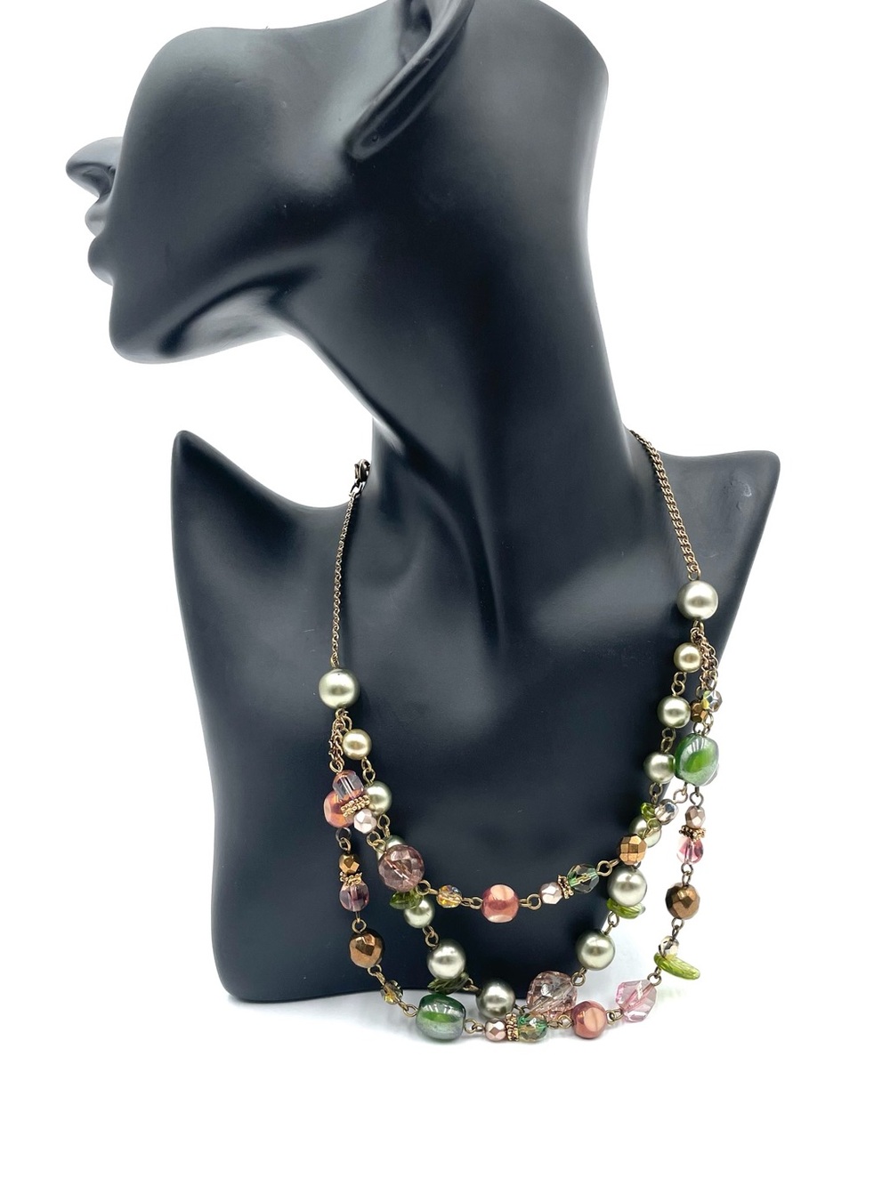 Triple strand multi color glass bead amber necklace